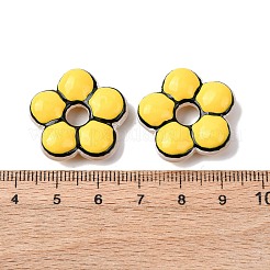 手作りのガラスエナメルビーズ  花  染め＆加熱  きいろ  24x24.5x7~8mm  穴：5.8mm&nbsp;GLAA-K070-06B