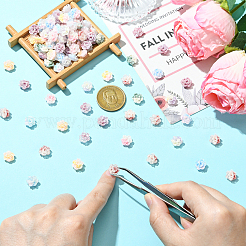 100Pcs 9 Colors Two Tone Plastic Flower Cabochons&nbsp;MRMJ-CJ0001-34