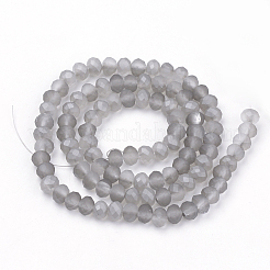 電気メッキガラスビーズセット  多面カット  半分メッキ  マットなスタイル  ロンデル  ライトグレー  4x3mm  穴：1mm  約105~110個/連  38~39cm&nbsp;X-EGLA-S141-4mm-01D