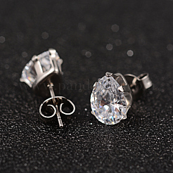 Teardrop 304 Stainless Steel Cubic Zirconia Pendant Necklaces and Stud Earrings&nbsp;SJEW-D069-01