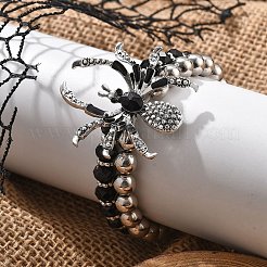 パンクスタイルの合金プラスチックチャームブレスレット  女性のためのジュエリー  クモ  プラチナ  内径：1-7/8インチ（4.85cm）&nbsp;BJEW-K269-01P