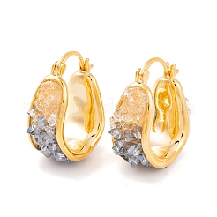 U字型真鍮&ガラスチップフープピアス（女性用）  14KGP本金メッキ  23x11mm&nbsp;EJEW-G391-03G