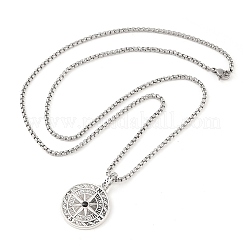 Alloy Black Enamel Viking Compass Pendant Necklaces&nbsp;NJEW-P316-01P