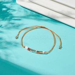 ガラスシードリンクブレスレット  女性のためのモールス信号の秘密のメッセージラッキーギフト  オレンジ  リンク：33.5x4.5x2mm  内径：3-3/4インチ（9.4cm）&nbsp;BJEW-JB08894-04