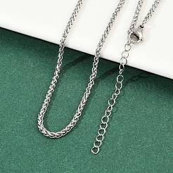 304ステンレススチール製ウィートチェーンネックレス（ユニセックス）  ステンレス鋼色  17.72インチ（45cm）  2mm&nbsp;NJEW-K395-01A-P