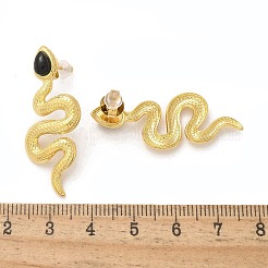 304ステンレススチールスタッドピアス  エナメル  ヘビ  18KGP本金メッキ  37.5x16mm&nbsp;EJEW-C137-05C-G