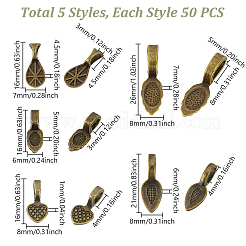 250Pcs 5 Styles Tibetan Style Glue-on Flat Pad Bails&nbsp;TIBEP-GA0001-04A
