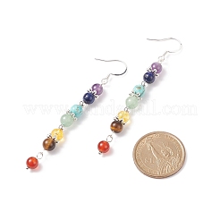 Chakra Theme Natural & Synthetic Mixed Gemstone Beaded Long Dangle Earrings&nbsp;EJEW-TA00111