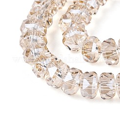 電気メッキ透明ガラスビーズ連売り  ロンデル  多面カット  アンティークホワイト  5.5~6.5x3.5~4.5mm  穴：1~1.4mm  約91~100個/連  14.17~17.32インチ（36~44cm）&nbsp;EGLA-N022-05B-C09