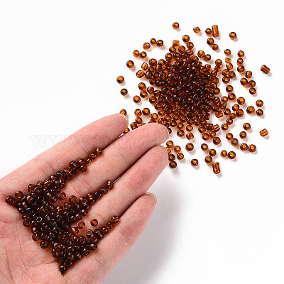 ガラスシードビーズ  トランスペアレント  ラウンド  ブラウン  6/0  4mm  穴：1.5mm  約300粒/30g&nbsp;X2-SEED-A004-4mm-13-1