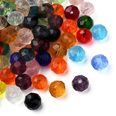 カット加工ロンデル透明ガラスビーズ  ミックスカラー  8x6mm  穴：1mm  200個/セット&nbsp;GLAA-YW0001-84B-1