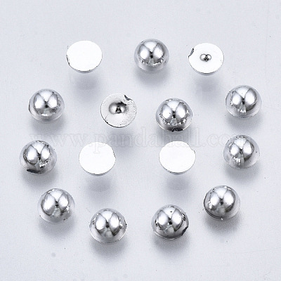 ABSプラスチック製カボション  半円  プラチナ  4x2mm  約10000個/袋&nbsp;OACR-S034-4mm-02-1