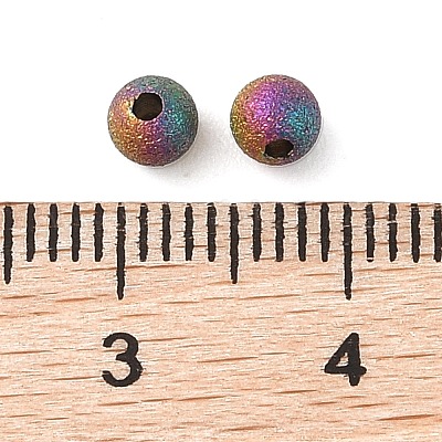 チタンビーズ  ラウンド  テクスチャ  虹色  4x3.8mm  穴：1mm&nbsp;STAS-R224-02B-M-1