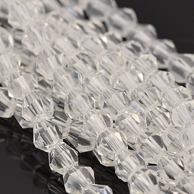 カット加工ダブルコーンガラスビーズ連売り  透明  4x4mm  穴：0.8~1mm  約75~78個/連  28~29cm&nbsp;EGLA-P016-4mm-01-1