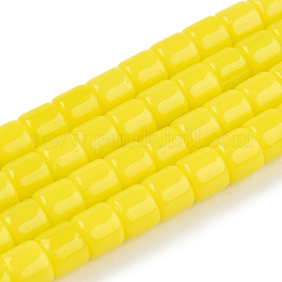 オペークソリッドガラスビーズ連売り  コラム  きいろ  5~5.5x4~4.5mm  穴：1.4mm  約95~99個/連  15.28インチ〜39.3インチ（38.8~39.3cm）&nbsp;X-GLAA-N047-09-F03-1