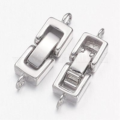 真鍮製折りたたみ式クラスプ  長方形  カドミウムフリー＆ニッケルフリー＆鉛フリー  プラチナ  22~24x7x4mm  穴：1mm&nbsp;KK-I591-06P-NR-1