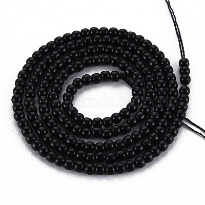 ガラスビーズ連売り  ラウンド  ブラック  2mm  穴：0.6mm  約185~206個/連  14.37~14.76インチ（36.5~37.5cm）&nbsp;GLAA-N041-008K-1