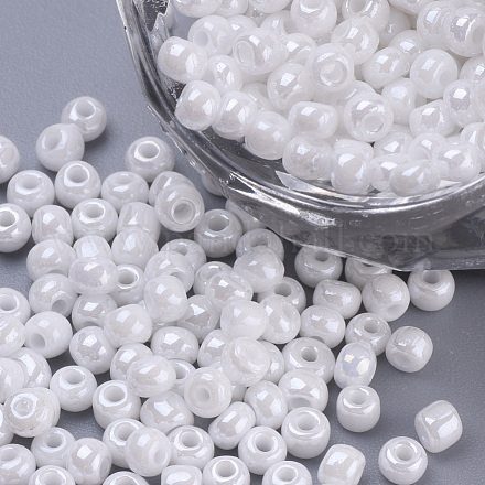 ベーキングペイント ガラスシードビーズ 8/0個 ラウンド ホワイト 3x1.5~3mm 穴:1mm 約10000個/袋 約450 G /袋 SEED-Q025-3mm-L32-1
