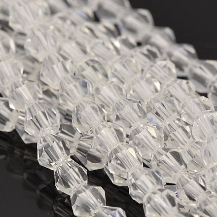 カット加工ダブルコーンガラスビーズ連売り  透明  4x4mm  穴：0.8~1mm  約75~78個/連  28~29cm&nbsp;EGLA-P016-4mm-01-1