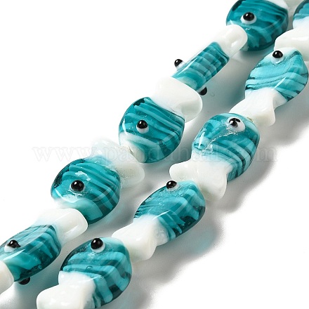 手作りランプワークビーズ連売り  魚  ティール  20~21x12~12.5x7.5~10.5mm  穴：1.2mm  約20個/連  16.26インチ（41.3cm）&nbsp;LAMP-G154-07D-1