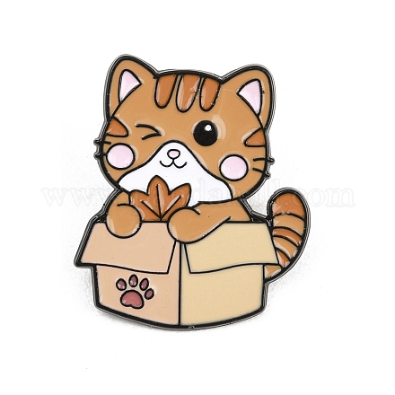 エナメルピン バックパック用合金ラペルピンバック 紙箱を持った猫