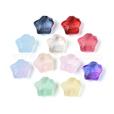 ベーキングペイント透明ガラスビーズ  スター  ミックスカラー  14.5x15~15.5x8.5~9mm  穴：1.2~1.3mm&nbsp;DGLA-T004-41M-1