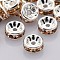 Brass Grade A Rhinestone Spacer Beads, Cadmium Free & Lead Free, Straight Flange, Rondelle, Silver, Light Peach, 8x3.8mm, Hole: 1.5mm