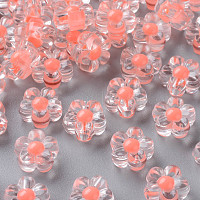 透明なアクリルビーズ  二層ビーズ  花  鮭色  12x12.5x6mm  穴：2.5mm  約893個/500g&nbsp;TACR-S152-06A-SS2109