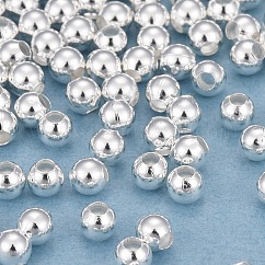 Brass Spacer Beads, Cadmium Free & Lead Free, Long-Lasting Plated, Round, 925 Sterling Silver Plated, 2.3x2mm, Hole: 1mm