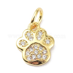Brass Micro Pave Cubic Zirconia Charms, with Jump Ring, Long-Lasting Plated, Lead Free & Cadmium Free, Footprint, Real 18K Gold Plated, 10x8.5x2mm