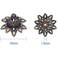 真鍮製フラワービーズキャップ  アンティークブロンズ  16x8mm  穴：1.5mm  20のPCについて&nbsp;KK-PH0004-24AB