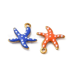 304ステンレススチールエナメルチャーム  海洋動物  ゴールドカラー  ヒトデ  10.5x10x1.5mm  穴：1mm&nbsp;X-STAS-Q363-14I-G