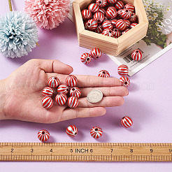 天然木製ビーズ  DIYジュエリーアクセサリー  ストライプパッテン付きラウンド  レッド  5/8インチ（16mm）  穴：4mm&nbsp;WOOD-TAC0010-04D