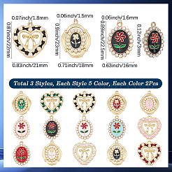 30個15スタイルアロイエナメルペンダント  プラスチックビーズ/ラインストーン付き  ゴールドカラー  混合図形  22~23x16~21mm  2個/スタイル&nbsp;FIND-SC0023-25