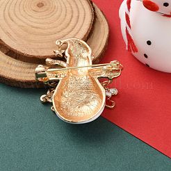 クリスマステーマのエナメルピン  バックパックの服のための軽い金色の合金ラインストーン  雪だるま  46.5x40mm&nbsp;JEWB-F034-01B
