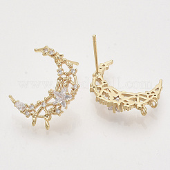 Brass Micro Pave Clear Cubic Zirconia Stud Earring Findings&nbsp;KK-T054-49G-NF