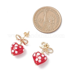 Heart with Bowknot Alloy Lampwork Dangle Stud Earrings&nbsp;EJEW-JE06793