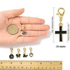 20 個 20 スタイル合金エナメルペンダント装飾  カニカン付き  花/クローバー/蝶結び  ブラック  26~39mm  1個/スタイル&nbsp;HJEW-FS00045