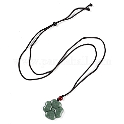 Natural Jadeite Carved Clover Pendant Necklaces&nbsp;NJEW-F321-01