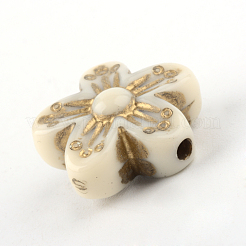 花メッキアクリルビーズ  ゴールドライン入り  ベージュ  16x16x7.5mm  穴：2mm  約585個/500g&nbsp;PACR-Q102-138A
