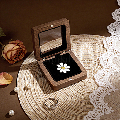 アクリル窓付き木製ブローチ収納マグネットボックス  正方形  シエナ  6.7x6.7x2.5cm&nbsp;CON-WH0085-244
