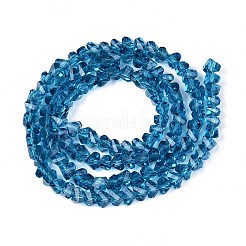 透明ガラスビーズ連売り  三角形  多面カット  マリンブルー  3~3.5x4~4.5x4~4.5mm  穴：0.8mm  約121~131個/連  14.37~15.35インチ（36.5~39cm）&nbsp;LS-GLAA-N018-4mm-28