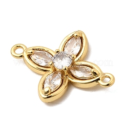 Brass Pave Cubic Zirconia 4-Petal Flower Connector Charms&nbsp;KK-A296-46B-G