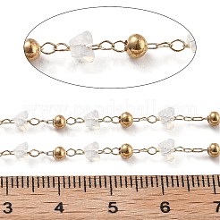 手作りの真鍮とガラスのビーズチェーン  ネックレスブレスレット作りのために  長持ちメッキ  ハンダ付け  スプールで  ホワイト  4.5x4.5x3mm  約16.40フィート（5m）/ロール&nbsp;CHC-L051-03KCG-01