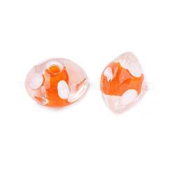 手作りランプワークビーズ  二層ビーズ  水玉模様の空飛ぶ円盤  サンゴ  13~15x9~10.5mm  穴：0.8~1.8mm  約50個/連  16.93~18.90インチ（43~48cm）&nbsp;LAMP-N038-07H