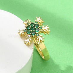 女性用スノーフレーク回転オープンカフリング  女性用真鍮マイクロパヴェキュービックジルコニアフィジェットスピナーリング  グリーン  内径：18mm  スノーフレーク：15.5x16.5mm&nbsp;RJEW-R007-01G