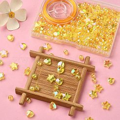 DIY ストレッチ ブレスレット メイキング キット  ハート＆スター＆ラウンドアクリルビーズ付き  伸縮性のある糸  きいろ  ビーズ：6~10x3~6mm  穴：1~1.5mm  200個/箱&nbsp;DIY-YW0007-47C