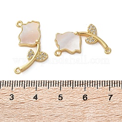 Brass Micro Pave Clear Cubic Zirconia Rose Flower Connector Charms&nbsp;KK-U070-11G
