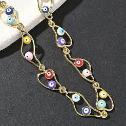 Brass Enamel Evil Eye Link Chain Necklaces&nbsp;NJEW-G183-01G-03