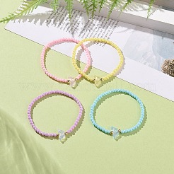 不透明なアクリル & 真鍮ビーズのストレッチ ブレスレット  女性用ガラス蝶ジュエリー  ミックスカラー  内径：2-1/4インチ（5.75cm）&nbsp;BJEW-JB09122